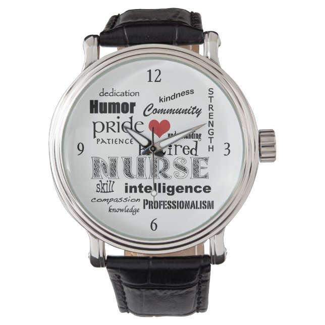 Retired Nurse-Word Cloud+Red Heart Watch (Front)