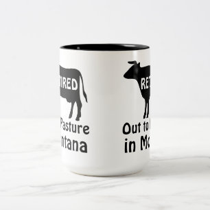 Retired Out to Pasture Montana Funny Cow Two-Tone Coffee Mug