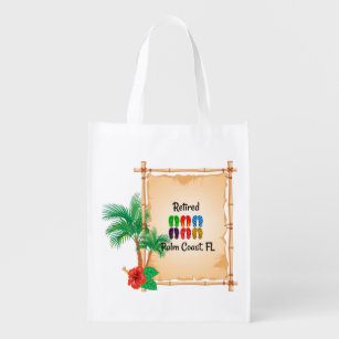 Retired, Palm Coast, FL flip-flops design, Reusable Grocery Bag
