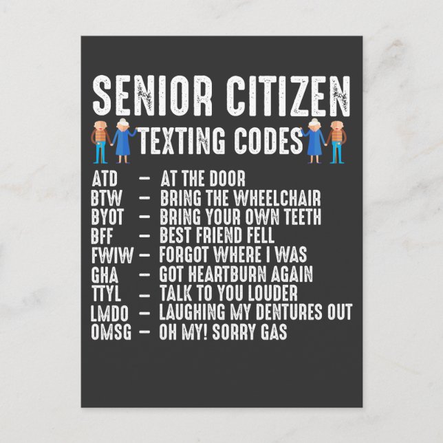 Retired Person Senior Citizen Texting Code Postcard (Front)