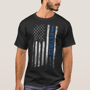 Retired Police Officer Blue Line Us Flag Retiremen T-Shirt