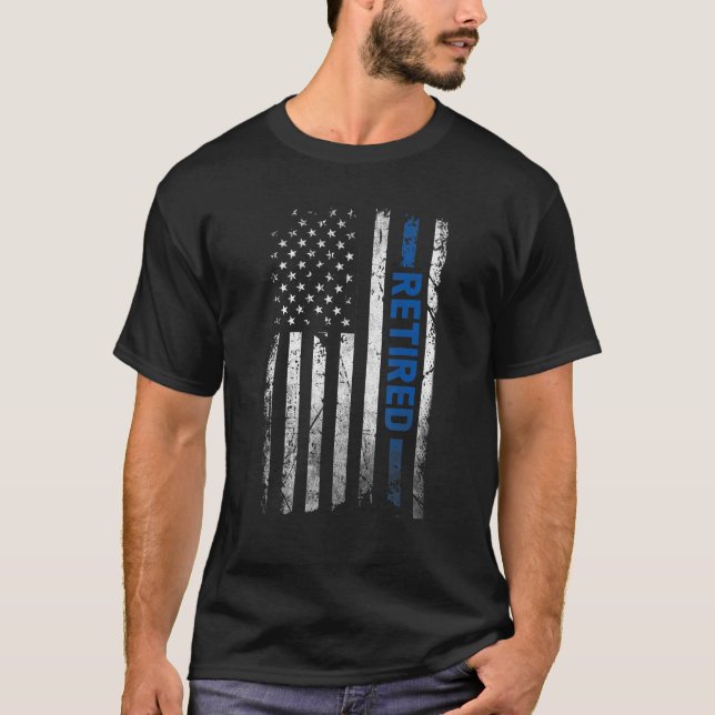 Retired Police Officer Blue Line Us Flag Retiremen T-Shirt (Front)
