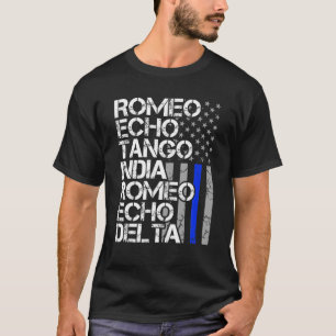 Retired Police Officer Phonetic Code Thin Blue Lin T-Shirt