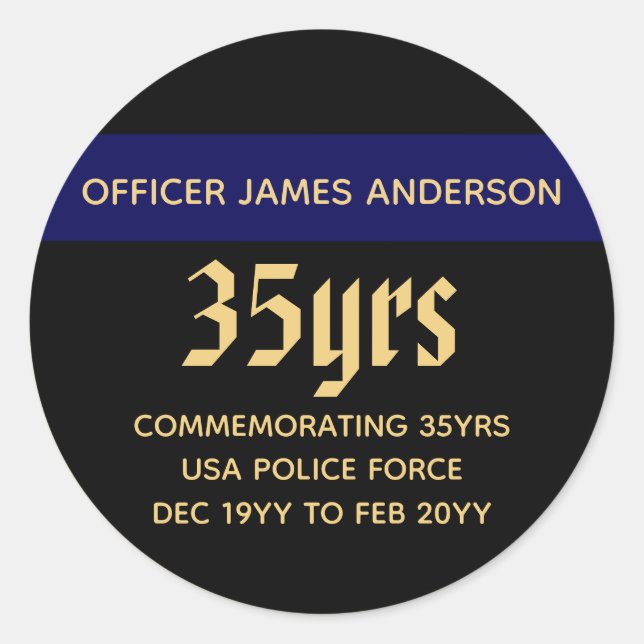 Retired Police Officer Thin Blue Line Personalised Classic Round Sticker (Front)