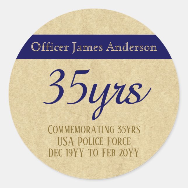 Retired Police Officer Thin Blue Line Personlized Classic Round Sticker (Front)