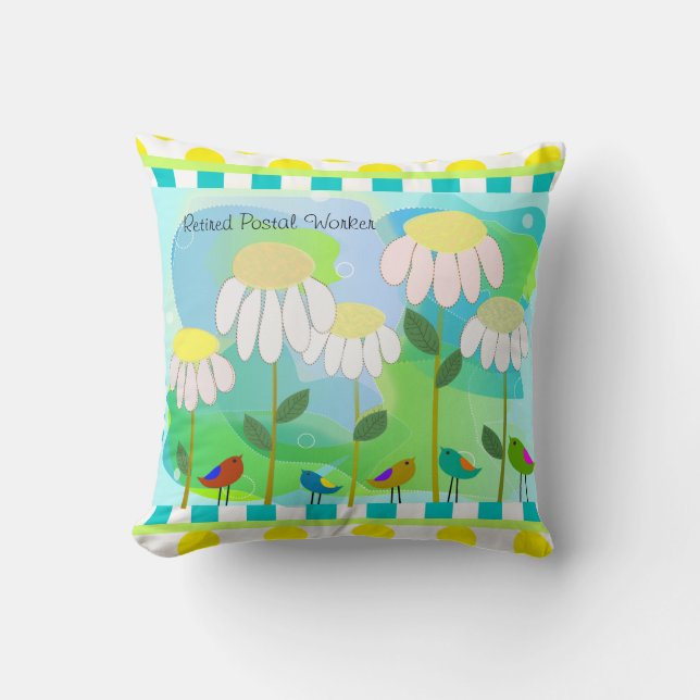 Retired Postal Worker Daisies Pillow (Front)