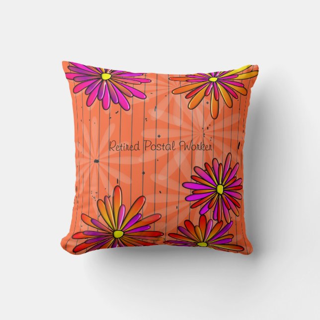 Retired Postal Worker Daisies Pillow IV Orange (Front)