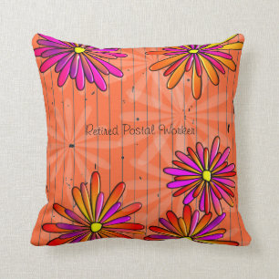 Retired Postal Worker Daisies Pillow IV Orange