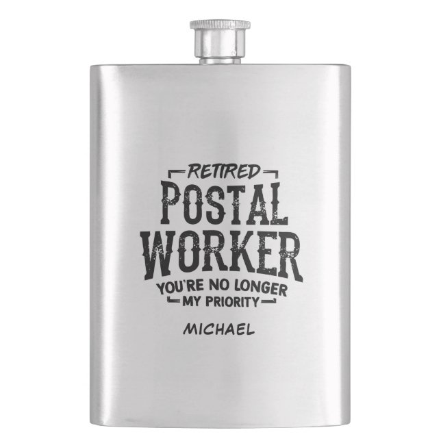 Retired Postal Worker Mailman Custom Retirement Hip Flask (Front)