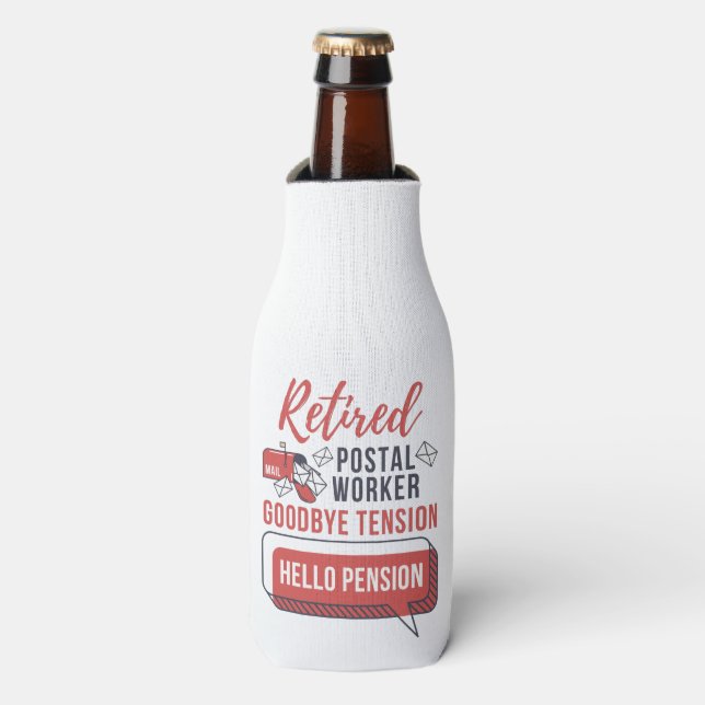 Retired Postal Worker Mailman Personalised Name Bottle Cooler (Bottle Front)