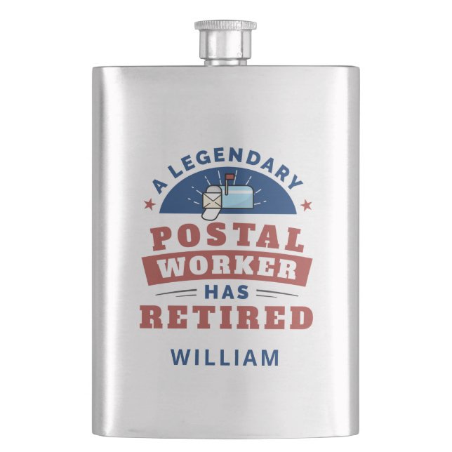 Retired Postal Worker Mailman Retirement Funny  Fl Hip Flask (Front)
