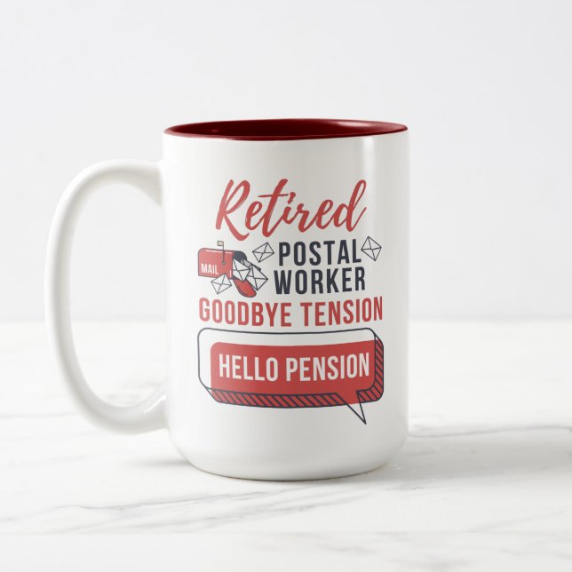 Retired Postal Worker Mailman Retirement Funny Gag Two-Tone Coffee Mug (Left)