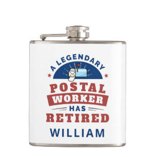 Retired Postal Worker Mailman Retirement Funny Hip Flask