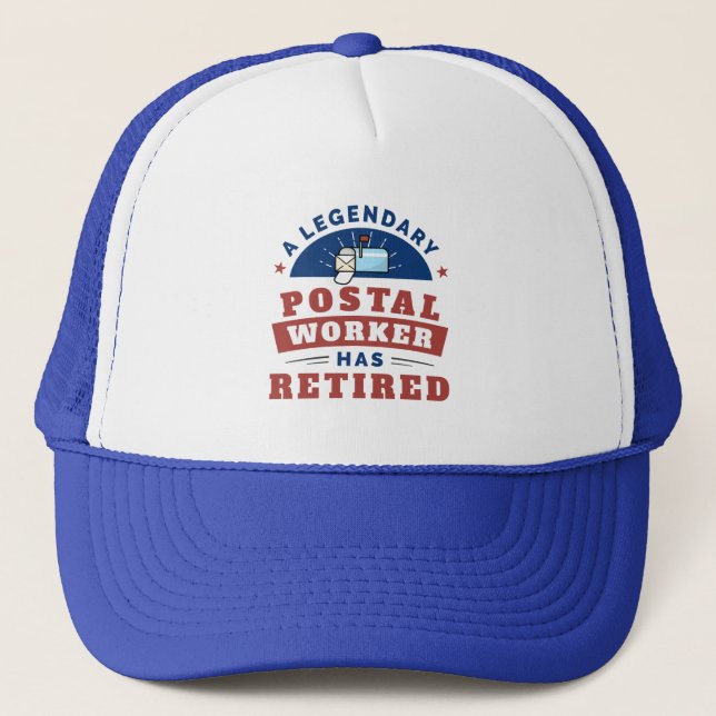 Retired Postal Worker Mailman Retirement Novelty Trucker Hat (Front)