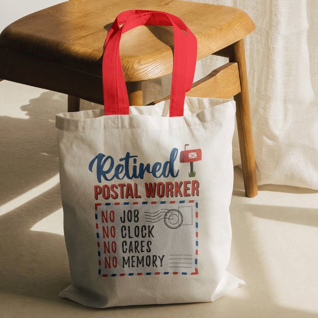 Retired Postal Worker Mailman Retirement Tote Bag (No Job Clock Retired Postal Worker Red Handles Tote Bag)