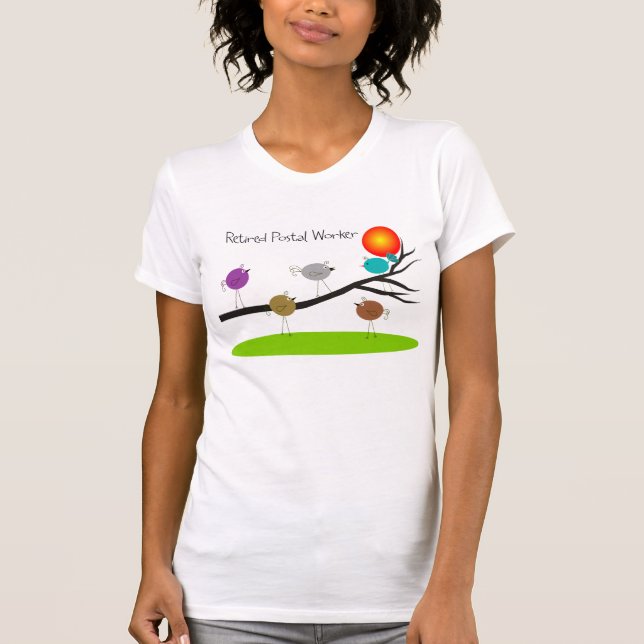 Retired Postal Worker T-Shirts Retro Birds (Front)
