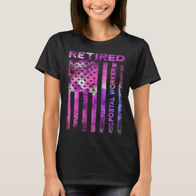 Retired Postal Worker US Flags Mailman Retirement T-Shirt (Front)