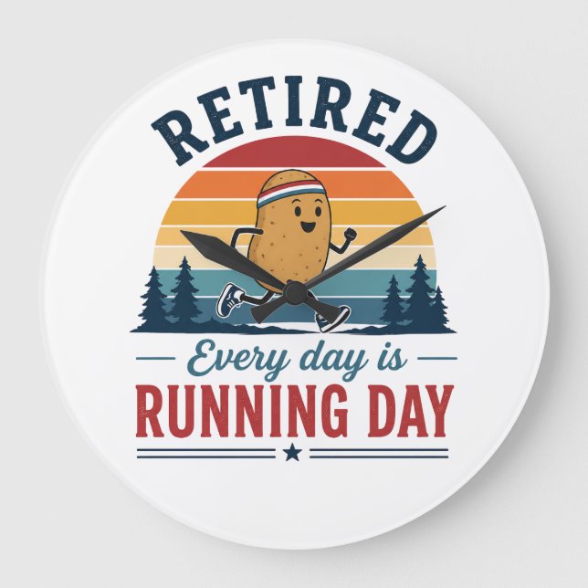Retired Running Potato Every Day Is Running Day Large Clock (Front)