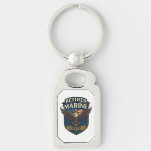 Retired Semper Fi Marine over eagle & flag Key Ring