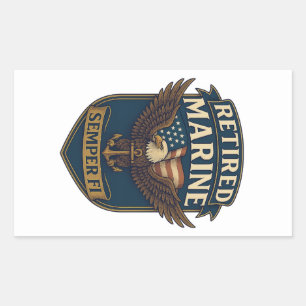 Retired Semper Fi Marine over eagle & flag Rectangular Sticker