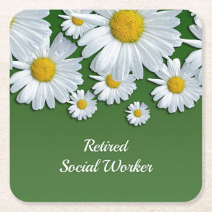 Retired Social Worker, floral design, Square Paper Coaster