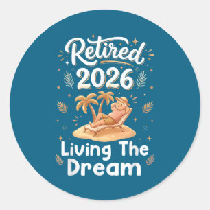 Retired Sunset Beach Palm Trees Classic Round Sticker