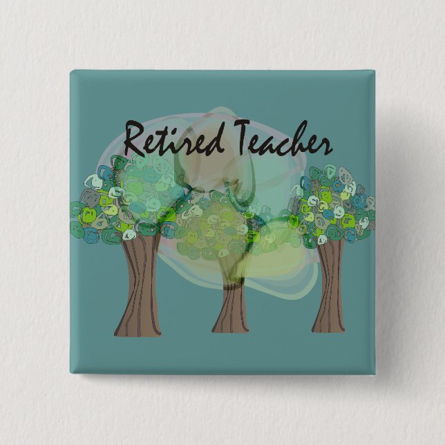 Retired Teacher Artsy Trees Design Gifts 15 Cm Square Badge (Front)