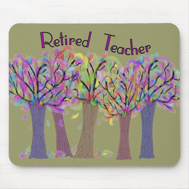 Retired Teacher Artsy Trees Design Mouse Mat (Front)