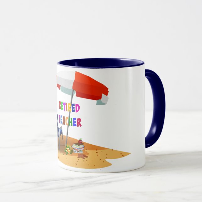 Retired Teacher, Beach Scene, Mug (Front Right)