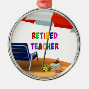 Retired Teacher, Beach Scene (revised) Ceramic Orn Metal Tree Decoration