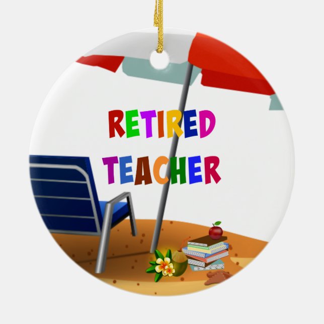 Retired Teacher, Beach Scene (revised) Ceramic Tree Decoration (Back)