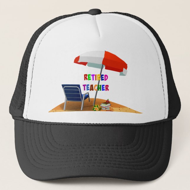 Retired Teacher, Beach Scene (revised) Trucker Hat (Front)