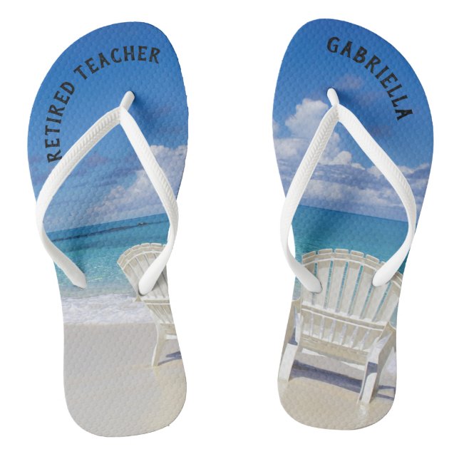 Retired Teacher Beach With Chairs In Sand Flip Flops (Footbed)