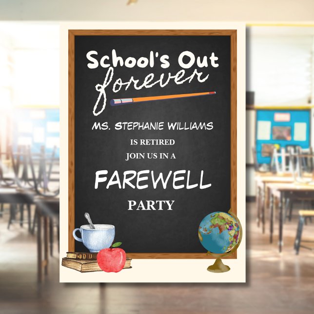 Retired Teacher Chalkboard Farewell Party Invitation (Creator Uploaded)