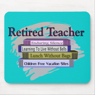 Retired Teacher "Funny Stack of Books" Design Mouse Mat