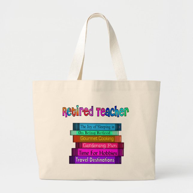 Retired Teacher Gifts Stack of Books Design Large Tote Bag (Front)