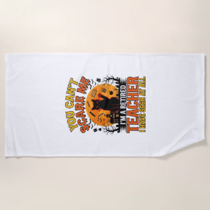 Retired Teacher Halloween Cat Vintage Shirt Design Beach Towel