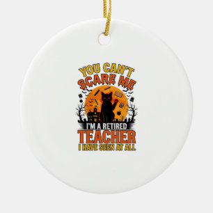 Retired Teacher Halloween Cat Vintage Shirt Design Ceramic Tree Decoration
