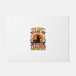 Retired Teacher Halloween Cat Vintage Shirt Design Doormat