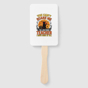 Retired Teacher Halloween Cat Vintage Shirt Design Hand Fan