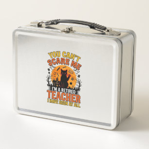 Retired Teacher Halloween Cat Vintage Shirt Design Metal Lunch Box