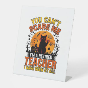 Retired Teacher Halloween Cat Vintage Shirt Design Pedestal Sign