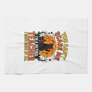 Retired Teacher Halloween Cat Vintage Shirt Design Tea Towel