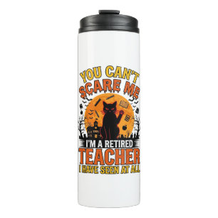 Retired Teacher Halloween Cat Vintage Shirt Design Thermal Tumbler