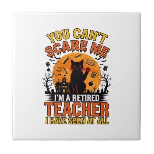 Retired Teacher Halloween Cat Vintage Shirt Design Tile