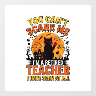 Retired Teacher Halloween Cat Vintage Shirt Design Window Cling