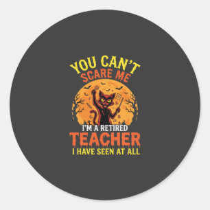 Retired Teacher Halloween Pumpkin Cat Design_1 Classic Round Sticker