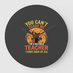 Retired Teacher Halloween Pumpkin Cat Design_1 Large Clock