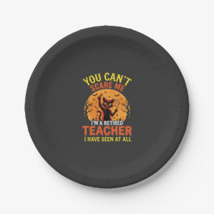 Retired Teacher Halloween Pumpkin Cat Design_1 Paper Plate