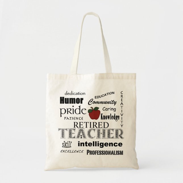 Retired Teacher Pride-Red Apple+Customisable Tote Bag (Front)